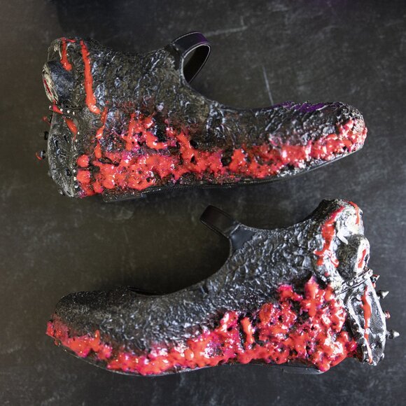 Custom Zombie Peepshow Plague Doctor Wedges - Size 8 - UV Pink and Black - Picture 7 of 11